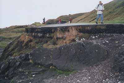 Castleton Derbyshire subsided road die to composition of Mam Tor