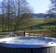 pine lodge with hot tub