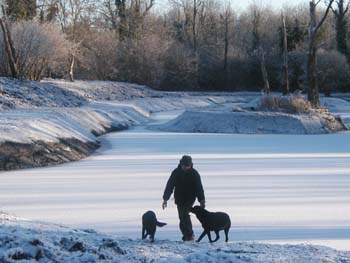Self-catering holiday makers enjoy the fishing lake at Cretingham Golf course in the winter