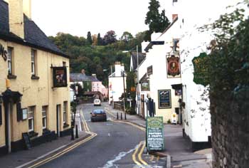 The road with tourist gift shops near Chepstow Castle and Museum