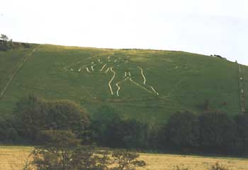 A chalk carving of a rather 'rude' man - the Cerne Abbas Giant.  THis one is in Dorset rather than Wiltshire