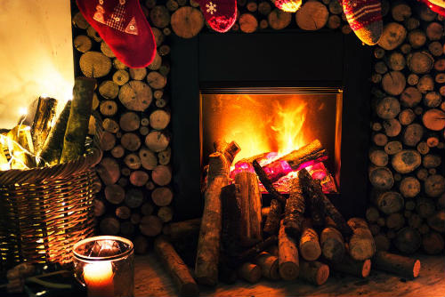 Cosy fireplace decorated for Chrismas