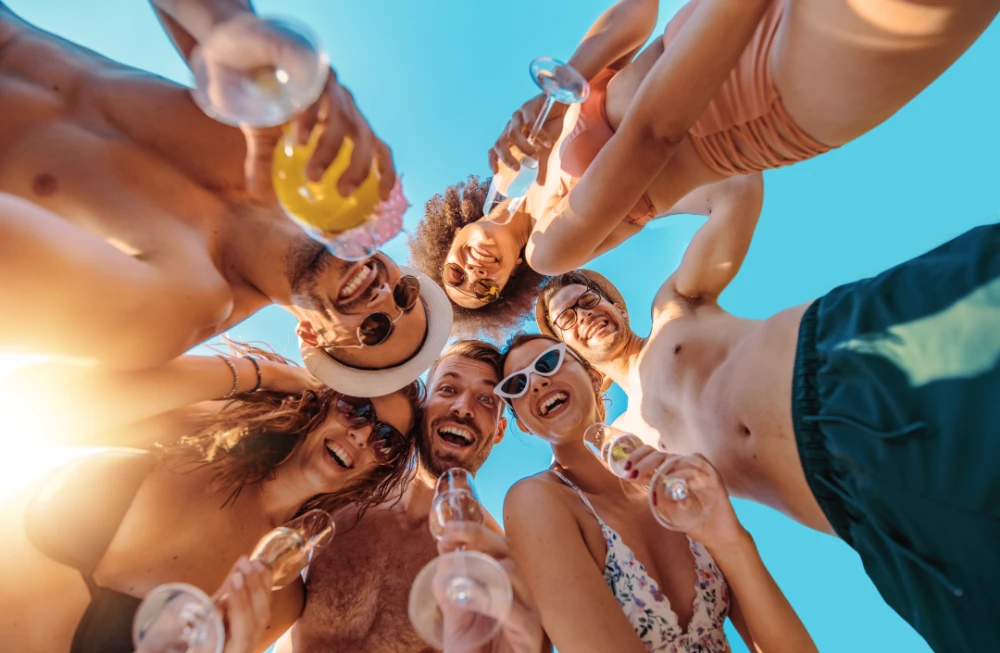 Friends happy and entertained on holiday