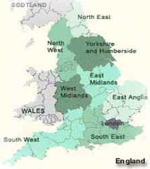 map of places for holidays in England