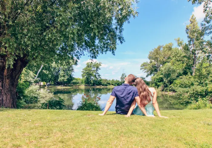 Romantic couple by lake