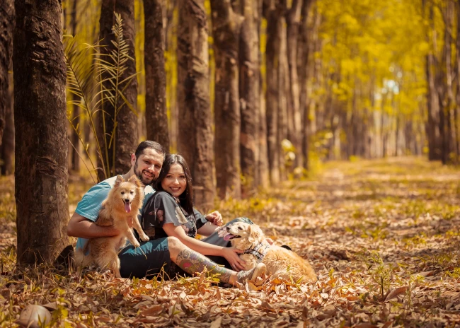 Couple retreat with pet dog