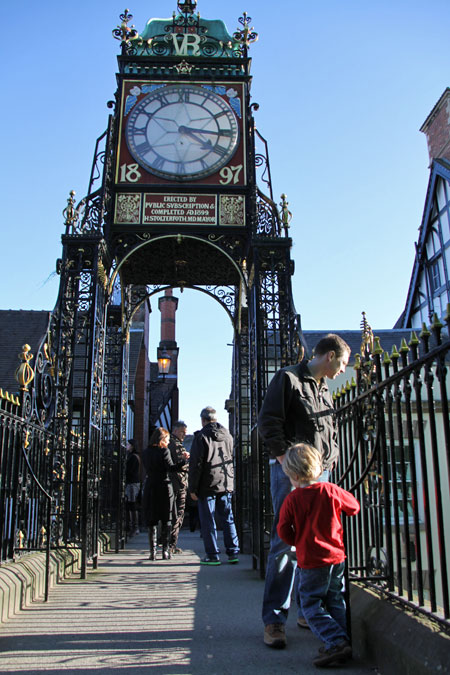 Chester city clock on walled walk