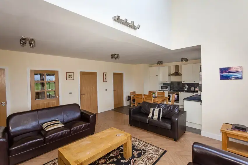 Open plan living area at 3 Bedroom Rental at Williamscraig Holiday Cottages