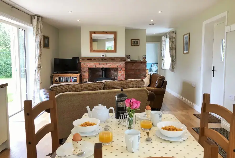 Open plan living area at Barn Owl Cottage