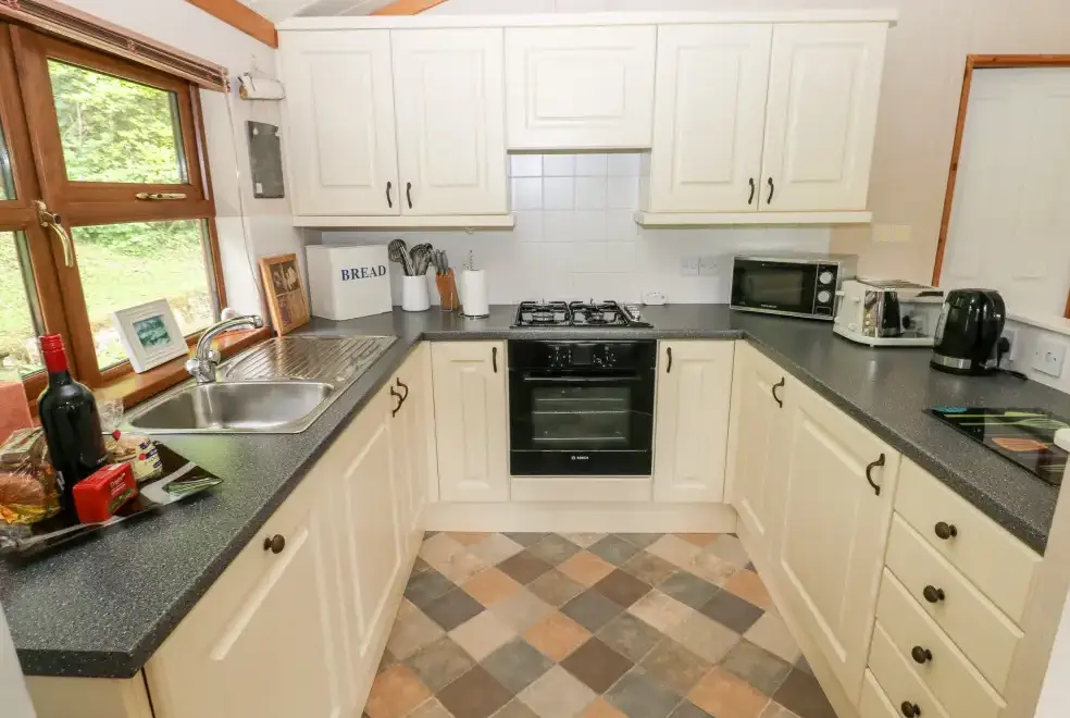 Well equipped kitchen at Beeches Countryside Lodge, Wales