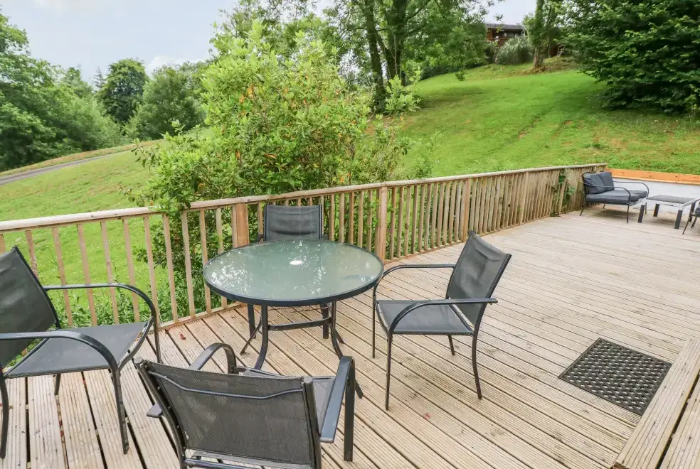 Decked area at Beeches Countryside Lodge, Wales