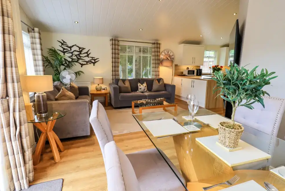 Open plan living area at Black Dog Lodge