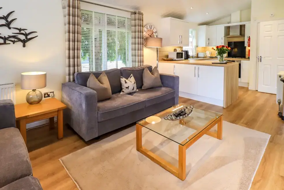 Open plan living area at Black Dog Lodge