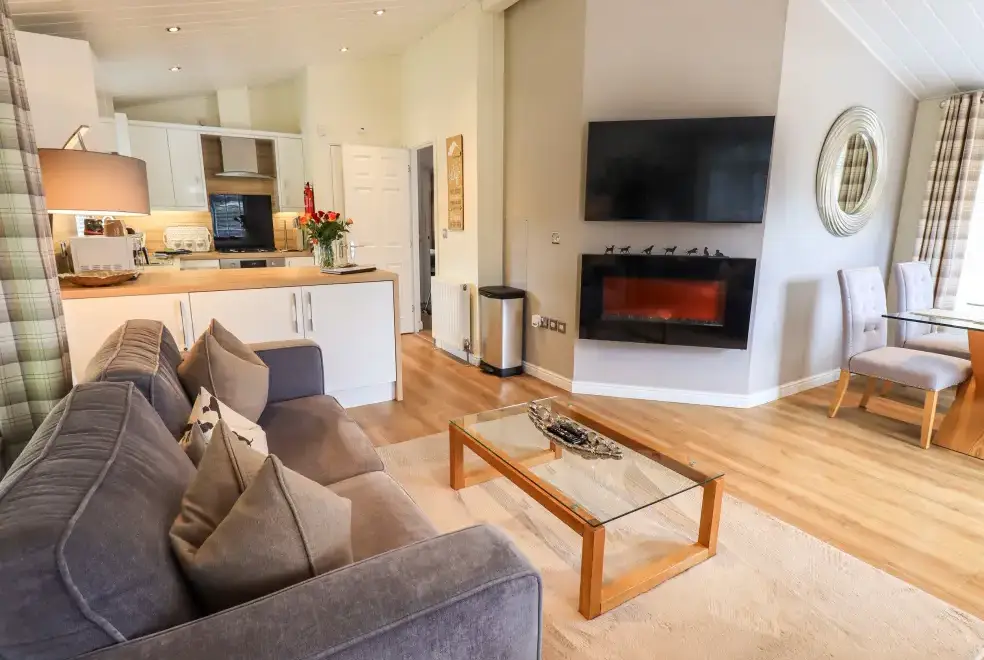 Open plan living area at Black Dog Lodge