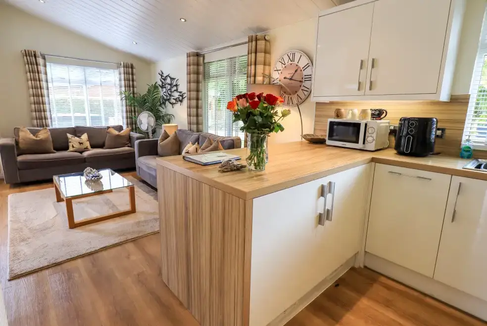 Open plan living area at Black Dog Lodge