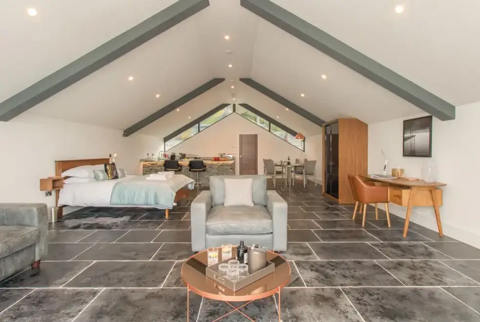 Open plan living area at Boathouse on the Lake