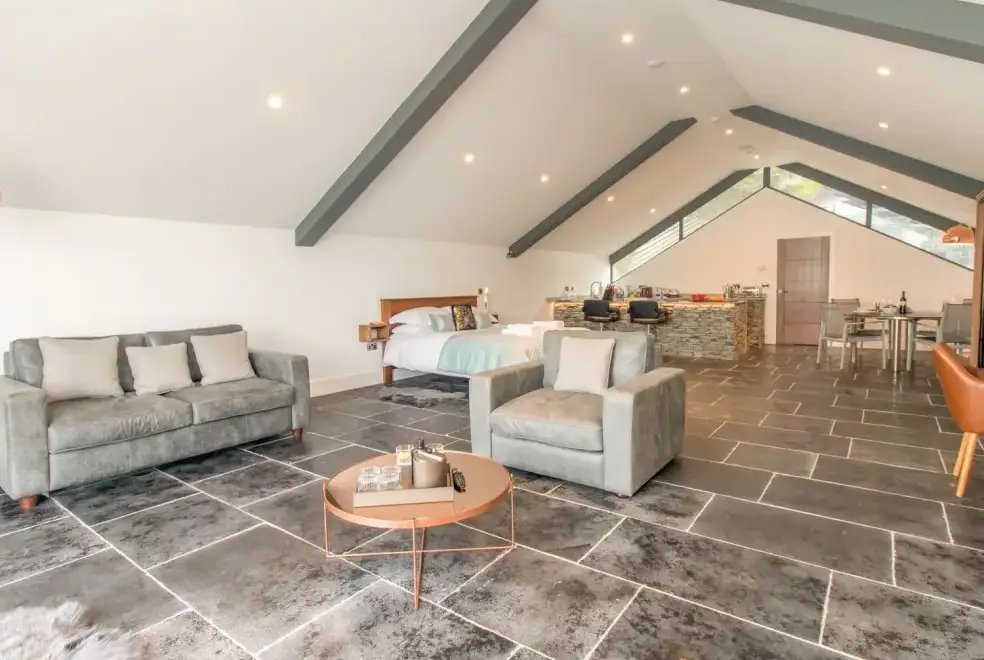 Open plan living area at Boathouse on the Lake