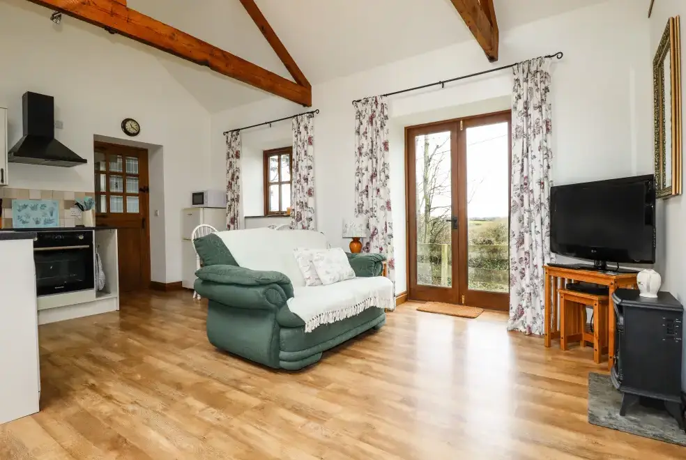 Open plan living area at Brock's Self-Catering Cornish Barn Conversion, The South West