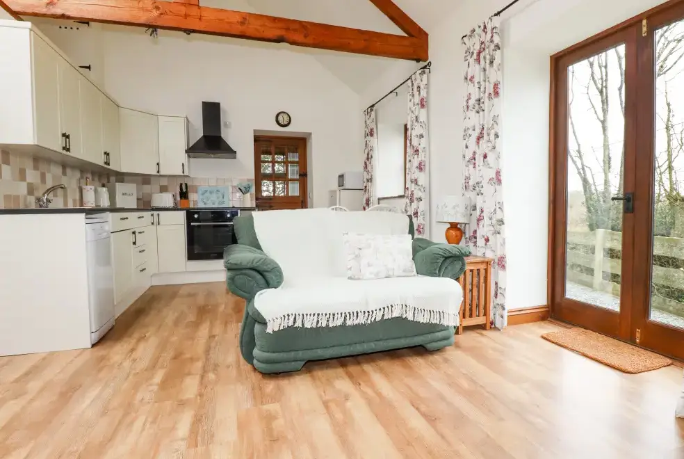 Open plan living area at Brock's Self-Catering Cornish Barn Conversion, The South West