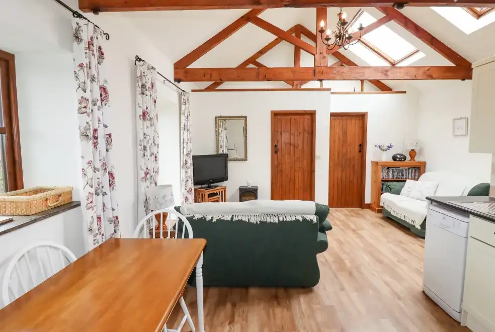 Open plan living area at Brock's Self-Catering Cornish Barn Conversion, The South West