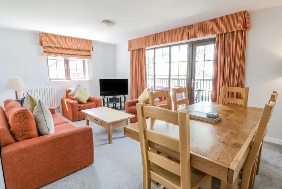 Open plan living area at Brunston Castle Lodge