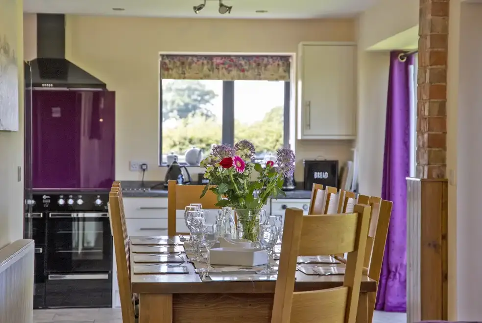 Kitchen/diner at Buttercups Haybarn 5 Star Cottage with Indoor Pool, Sports Court & Toddler Play Area