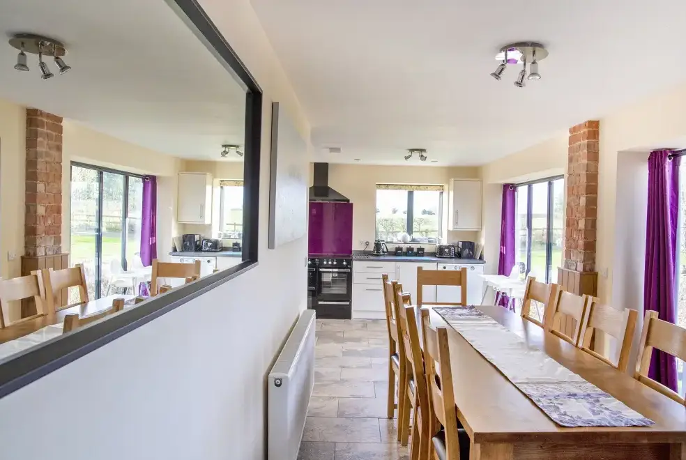 Kitchen/diner at Buttercups Haybarn 5 Star Cottage with Indoor Pool, Sports Court & Toddler Play Area