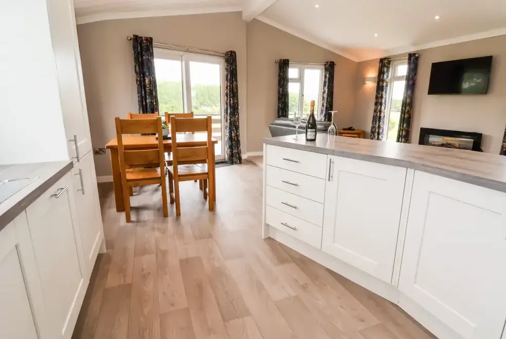 Open plan living area at Callow Holiday Lodge