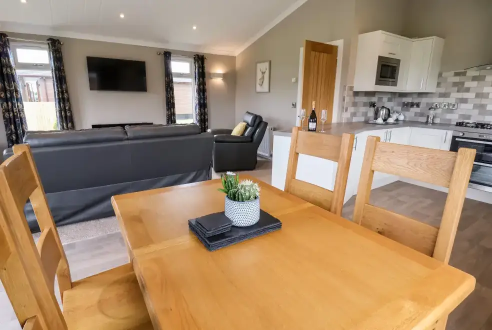 Open plan living area at Callow Holiday Lodge