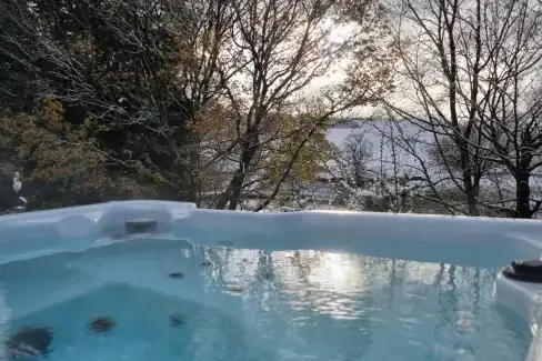 Patio area at Cefn-nant Lodge, Powys