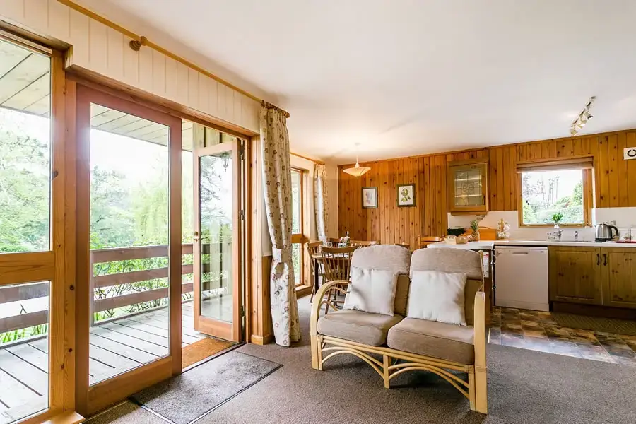 Open plan living area at Cherry Tree Lodge