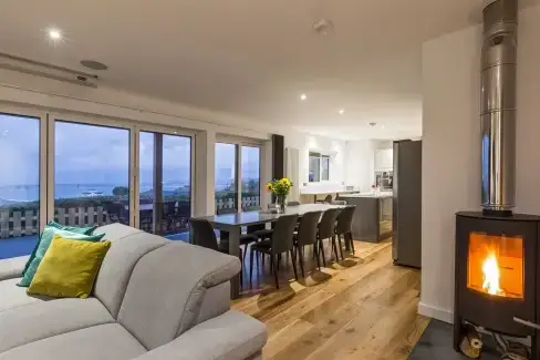 Open plan living area at Chy Lowen, Cornwall