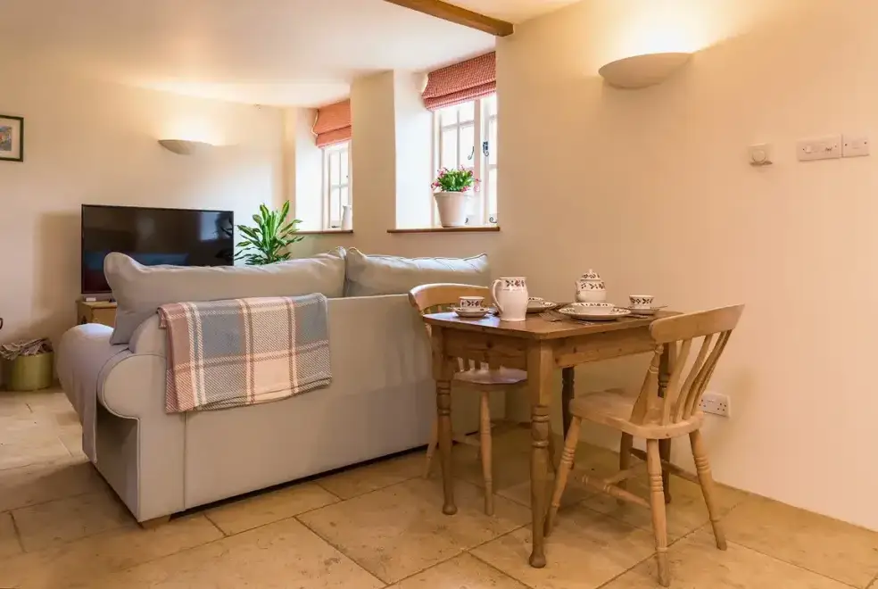 Open plan living area at Cottage 2 New Yatt Farm