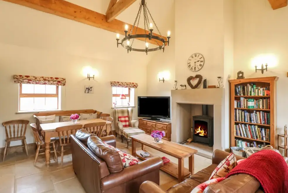 Open plan living area at Cow Barn, Peak District National Park