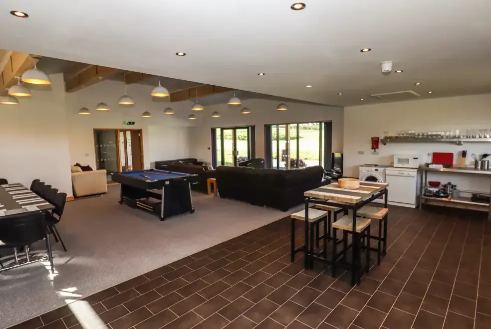 Open plan living area at Dale's Lodge