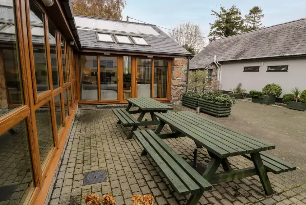 Patio area at Ddol Helyg Barn