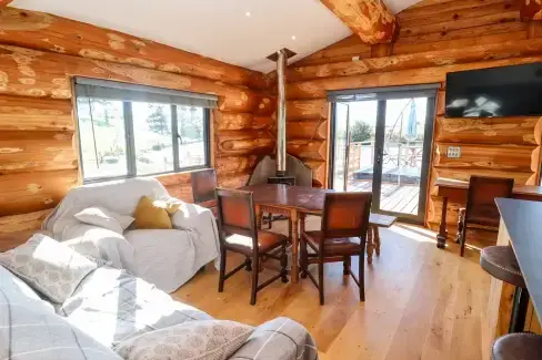 Open plan living area at Douglas Cabin, Worcestershire