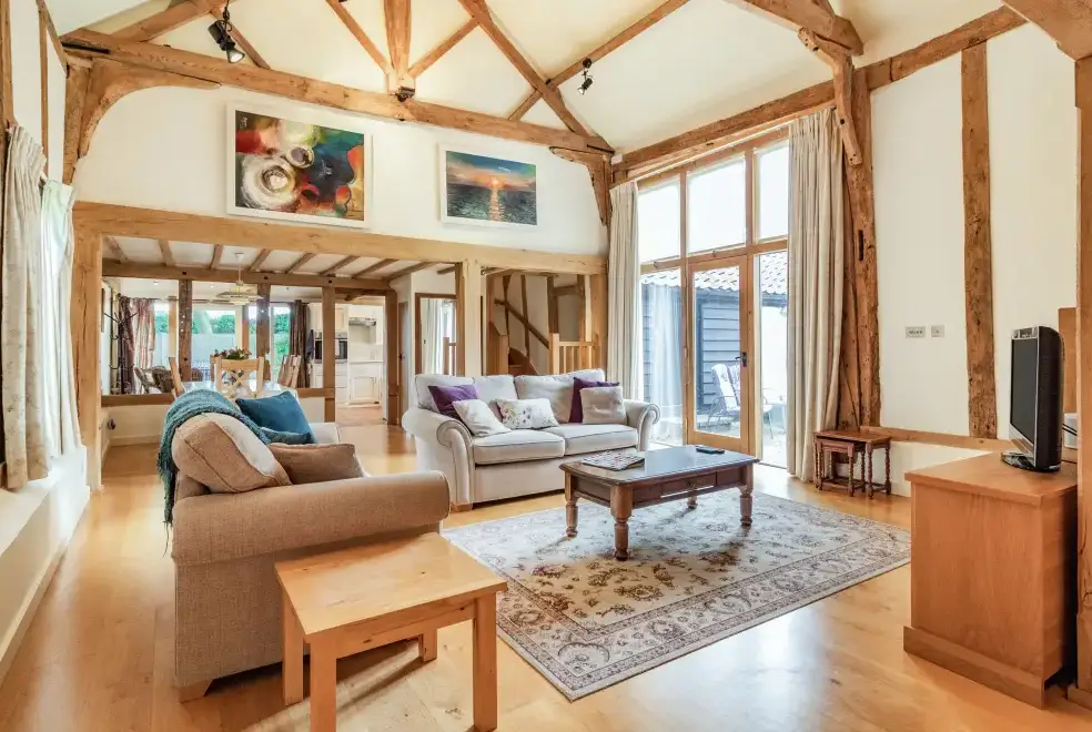 Open plan living area at Ducksfoot Barn