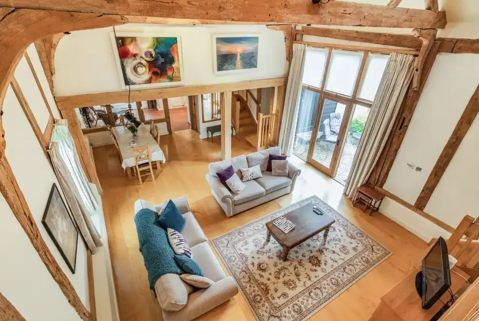 Open plan living area at Ducksfoot Barn