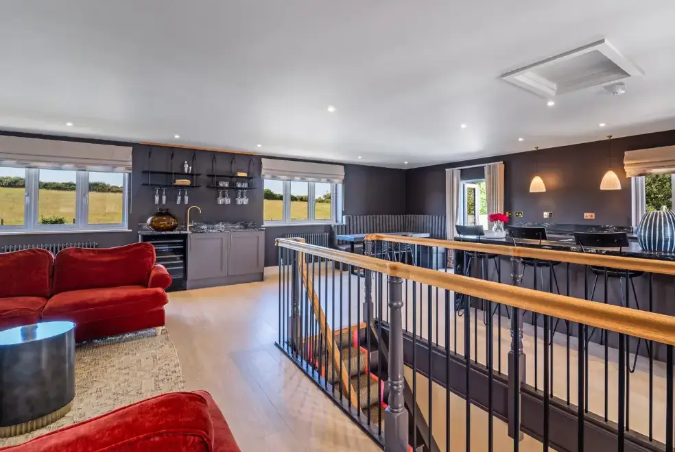 Open plan living area at Farmyard House