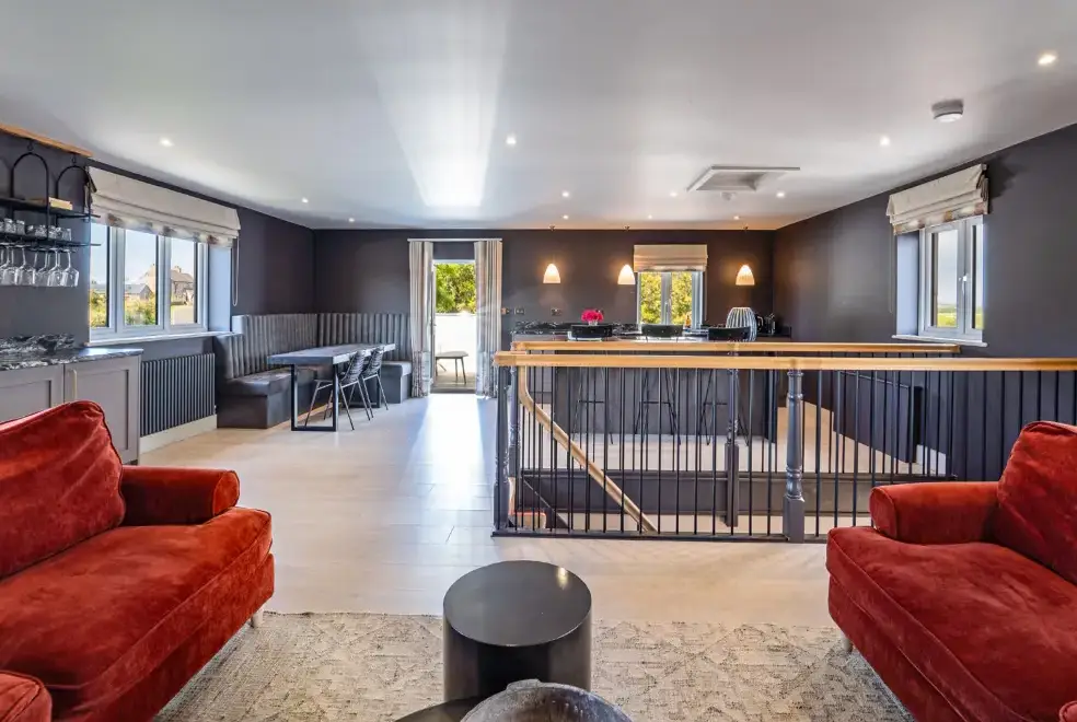 Open plan living area at Farmyard House