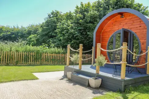 Decked area at Filbert Pod, West Sussex