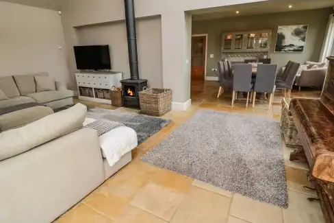 Open plan living area at Fontburn Farmhouse, Northumberland