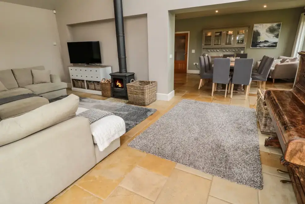 Open plan living area at Fontburn Farmhouse