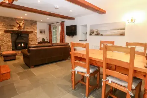 Open plan living area at Garth Morthin Holiday Barn, near Snowdonia National Park, Gwynedd