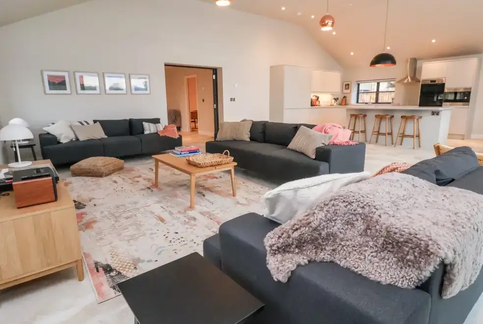Open plan living area at Grange Barn
