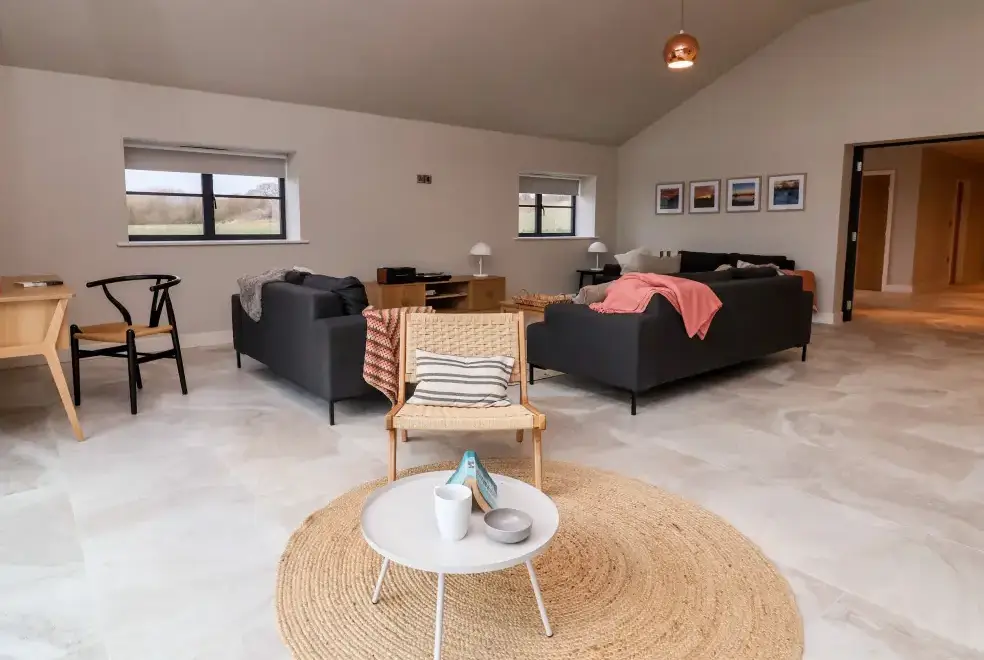 Open plan living area at Grange Barn
