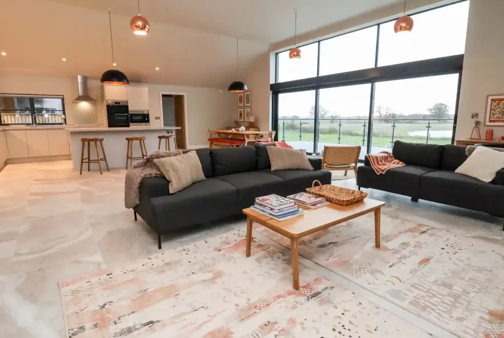 Open plan living area at Grange Barn