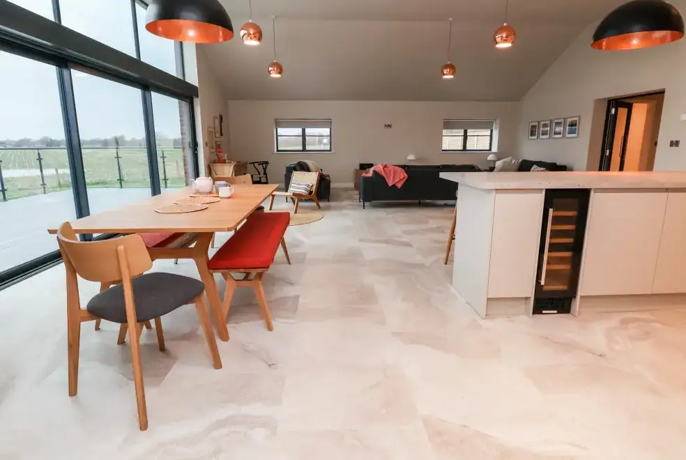 Open plan living area at Grange Barn
