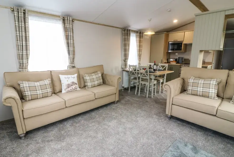 Open plan living area at Hedgehog Lodge